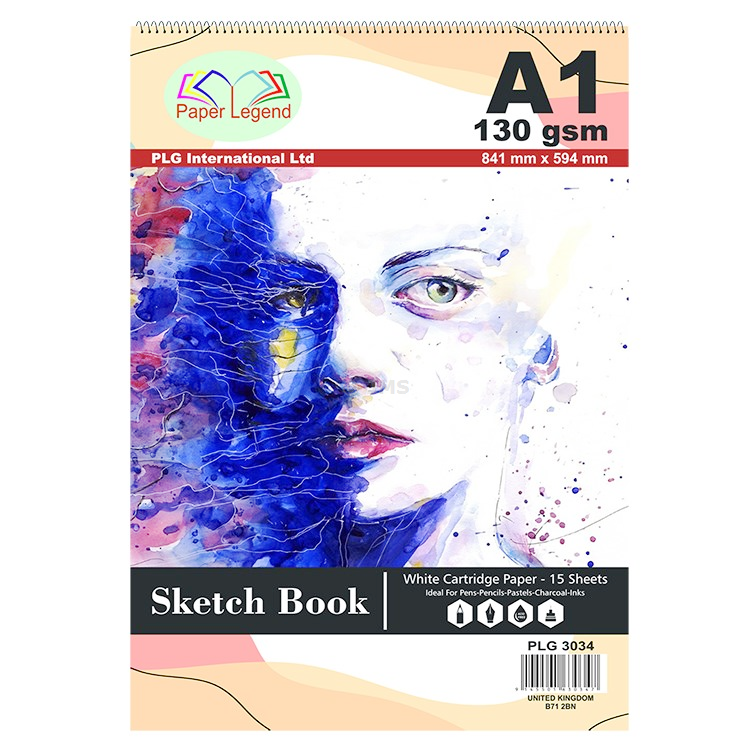 A1 Sketch Pad 15 Sheets 130 gsm Spiral Double Sided White Cartridge Art Paper Drawing Doodling Painting Sketching