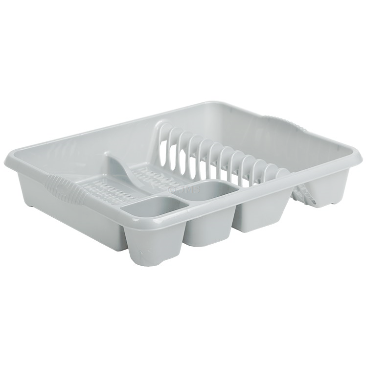 Large Dish Drainer Plate and Cutlery Rack Holder High Grade Kitchen Plastic - SILVER