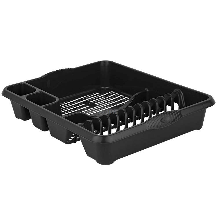 Large Dish Drainer Plate and Cutlery Rack Holder High Grade Kitchen Plastic - MIDNIGHT BLACK