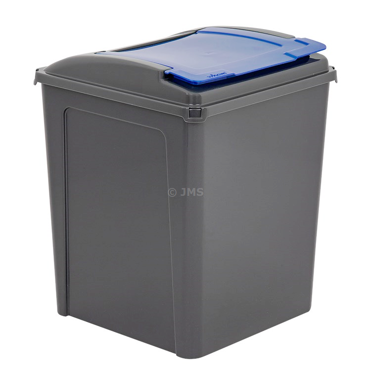Plastic Recycle It 50L Bin & Lid Waste Recycling Dustbin Multi-purpose Storage Container Home Kitchen Garden - Graphite Base / Blue Lid