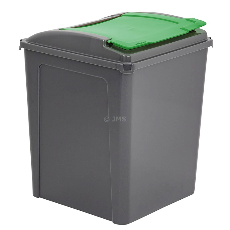 Plastic Recycle It 50L Bin & Lid Waste Recycling Dustbin Multi-purpose Storage Container Home Kitchen Garden - Graphite Base / Green Lid