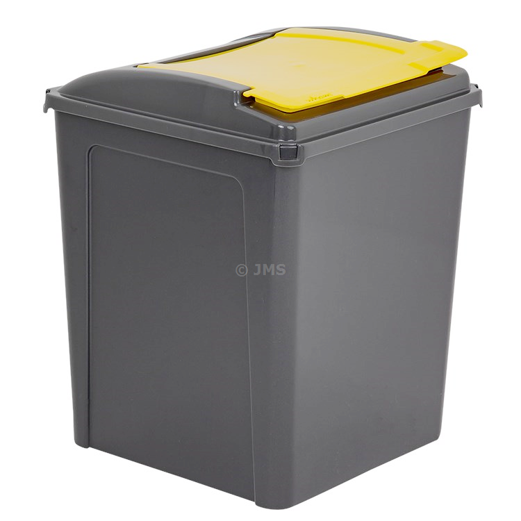 Plastic Recycle It 50L Bin & Lid Waste Recycling Dustbin Multi-purpose Storage Container Home Kitchen Garden - Graphite Base / Yellow Lid