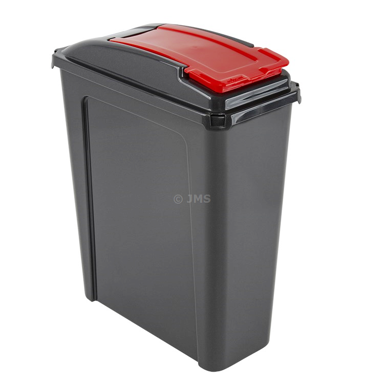 Plastic Recycle It 25L Slimline Bin & Lid Waste Recycling Dustbin Multi-purpose Storage Container Home Kitchen Garden - Graphite Base / Red Lid