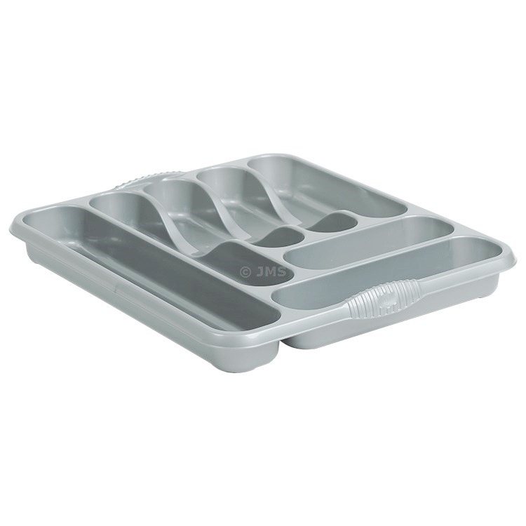 Large Cutlery Tray Drawer Insert Spoon Fork Organiser Kitchen Plastic - SILVER