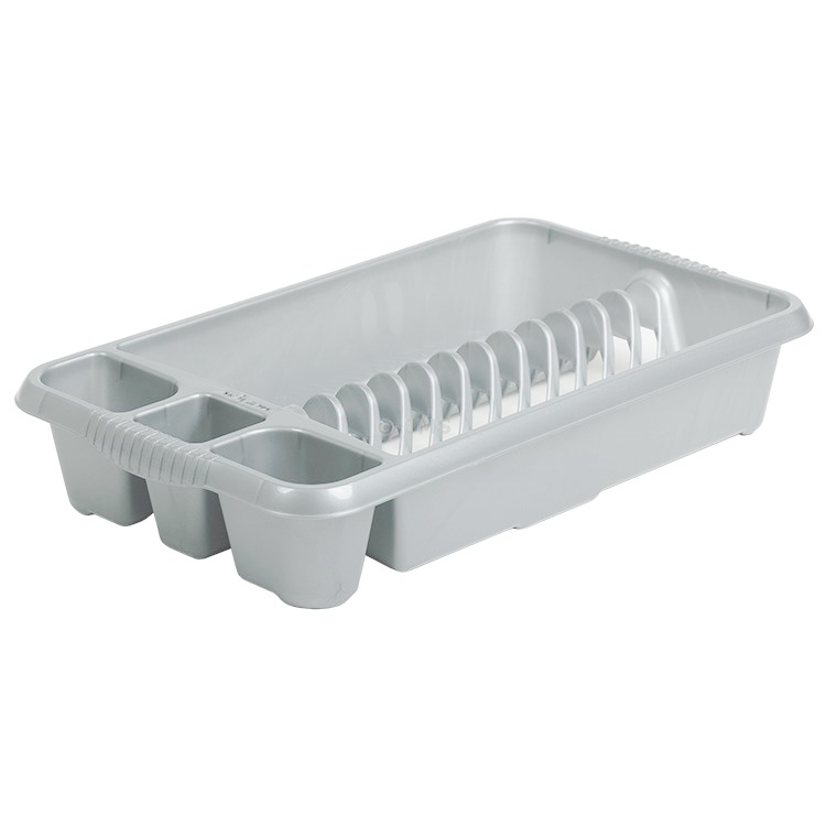 Medium Dish Drainer Plate and Cutlery Rack Holder High Grade Kitchen Plastic - SILVER