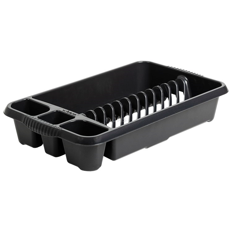 Medium Dish Drainer Plate and Cutlery Rack Holder High Grade Kitchen Plastic - MIDNIGHT BLACK