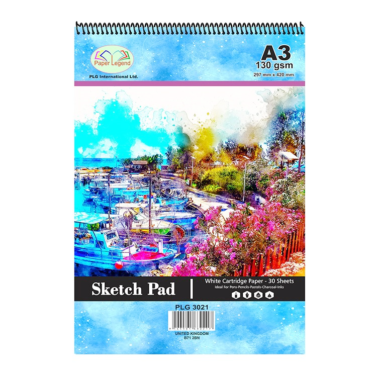 A3 Sketch Pad 30 Sheets 130 gsm Spiral Double Sided White Smooth Cartridge Art Paper Drawing Doodling Painting Sketching