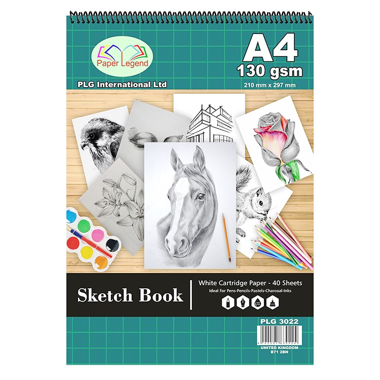 A4 Sketch Pad 40 Sheets 130 gsm Spiral Double Sided White Smooth Cartridge Art Paper Drawing Doodling Painting Sketching