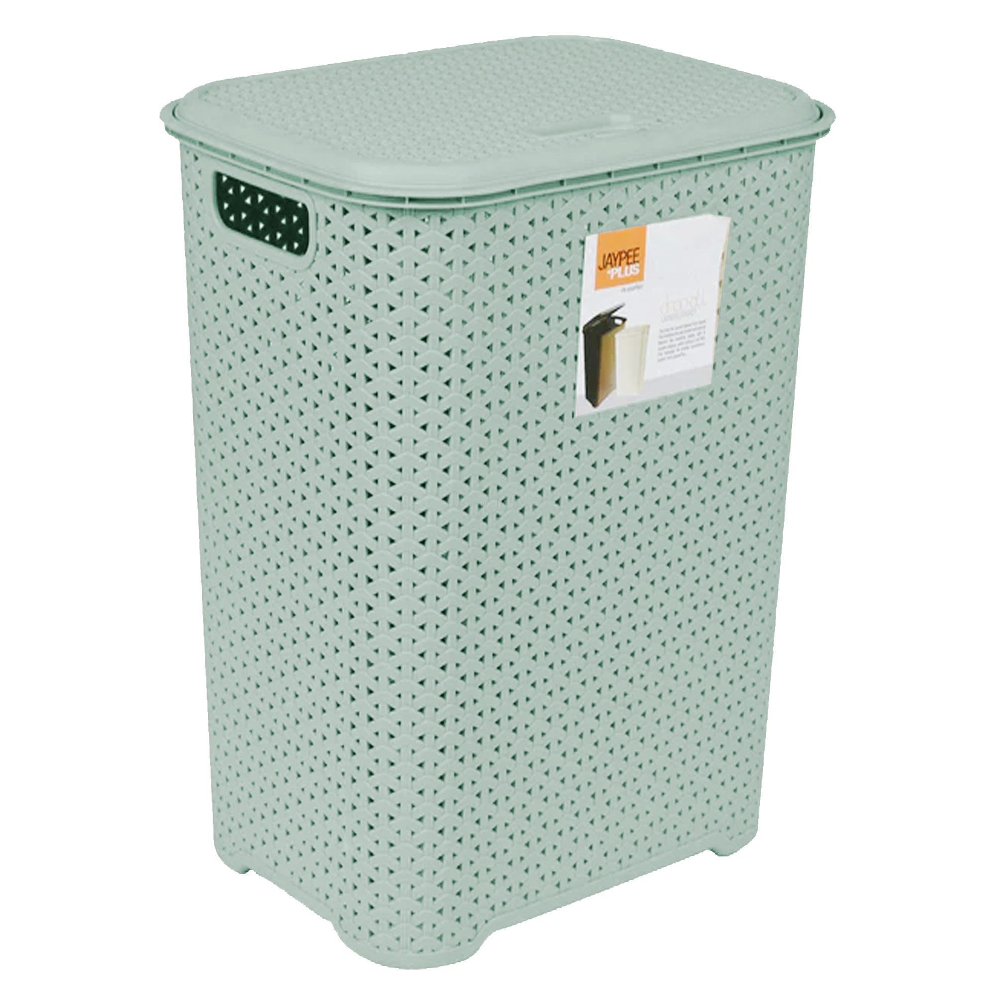 Drop All Large 65L Laundry Basket with Lid Plastic Washing Dirty Clothes Storage Linen Bin Tidy - Silver Sage