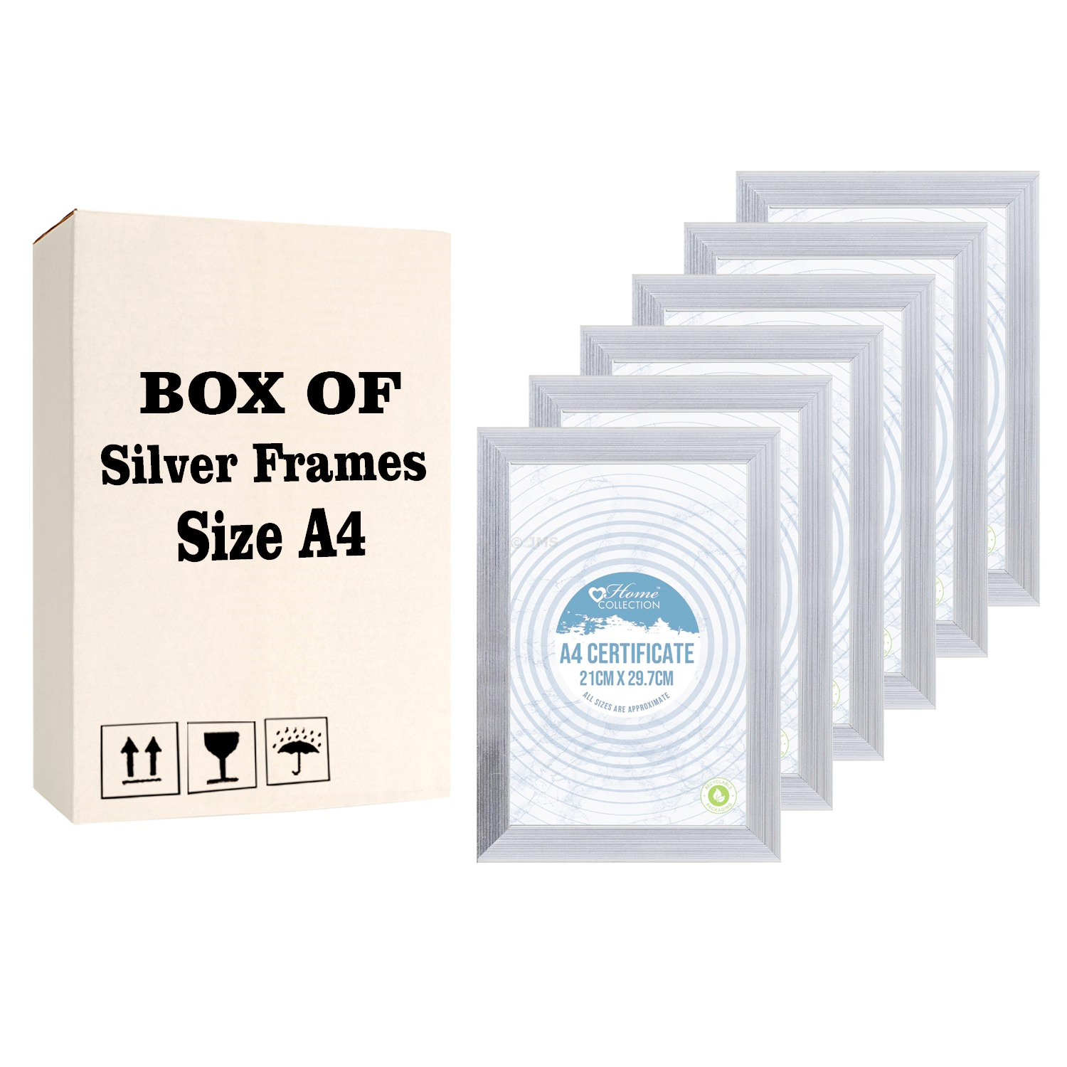 Box of 24 Silver Photo Picture Frame A4 (21 x 29.7cm) Certificate Frames Cambridge Glass Wall Mountable Portrait Poster Puzzle Art Print
