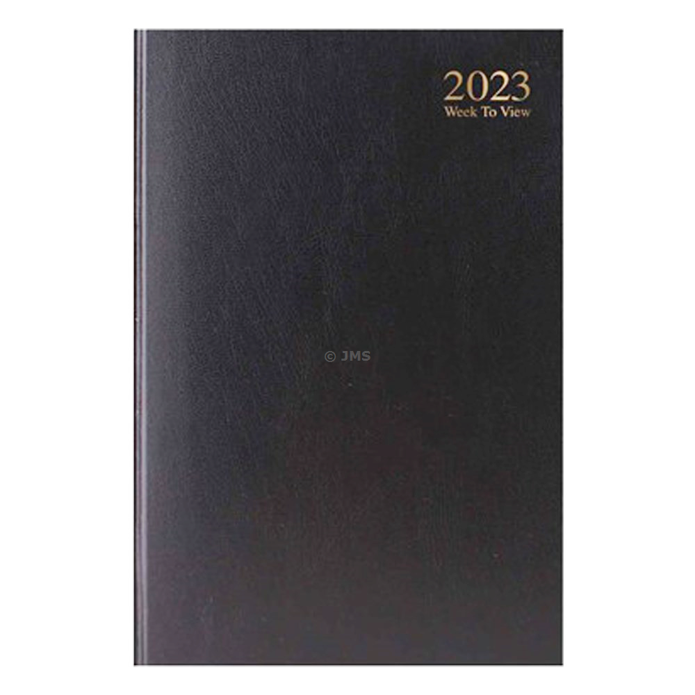 2023 A4 BLACK Week To View Desk Diary SATURDAY SUNDAY SHARE PAGE Hardback Value Range Casebound Back Cover Home Office Business