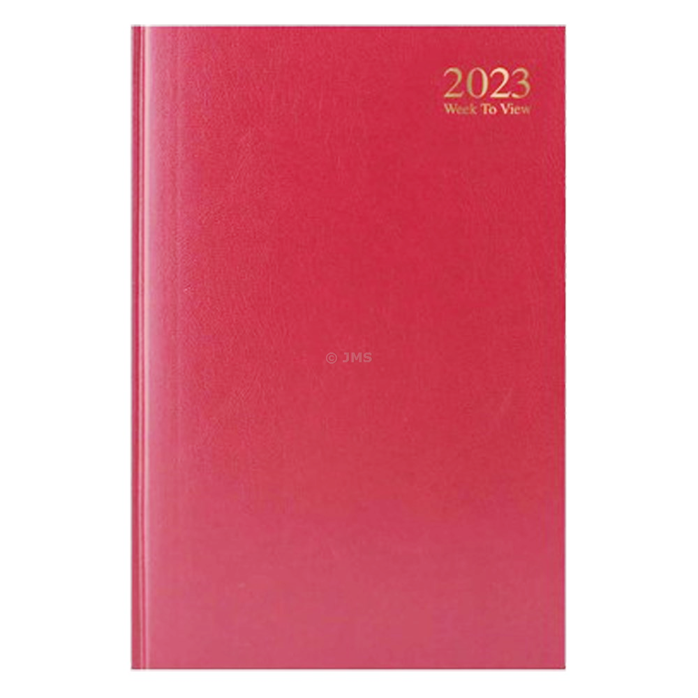 2023 A4 RED Week To View Desk Diary SATURDAY SUNDAY SHARE PAGE Hardback Value Range Casebound Back Cover Home Office Business