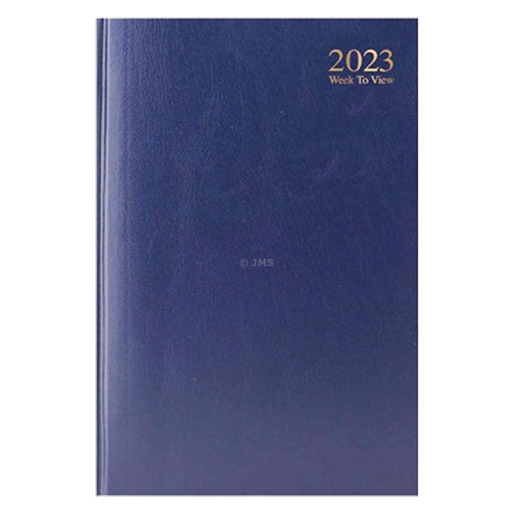 2023 A4 BLUE Week To View Desk Diary SATURDAY SUNDAY SHARE PAGE Hardback Value Range Casebound Back Cover Home Office Business