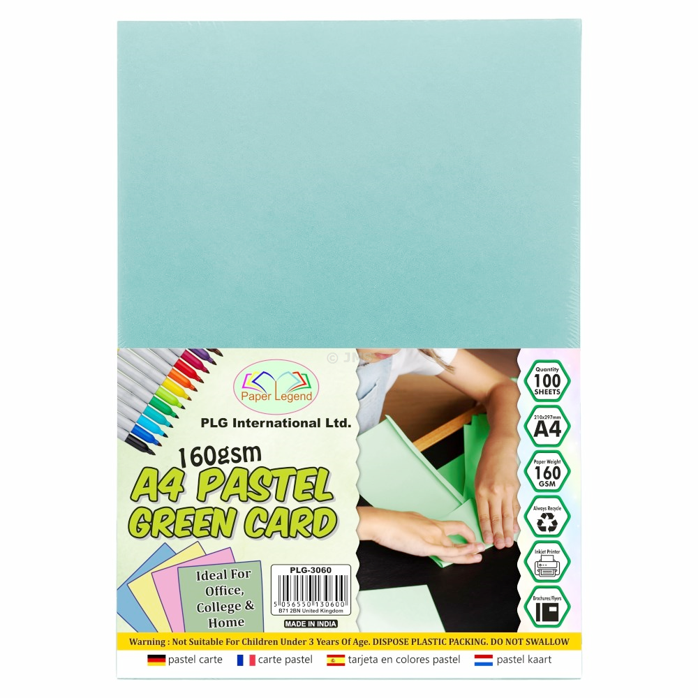 A4 Pastel Cards 100 Sheets Green 160 gsm Art Craft Drawing Printing Brochure Flyers Cardstock Scrapbook