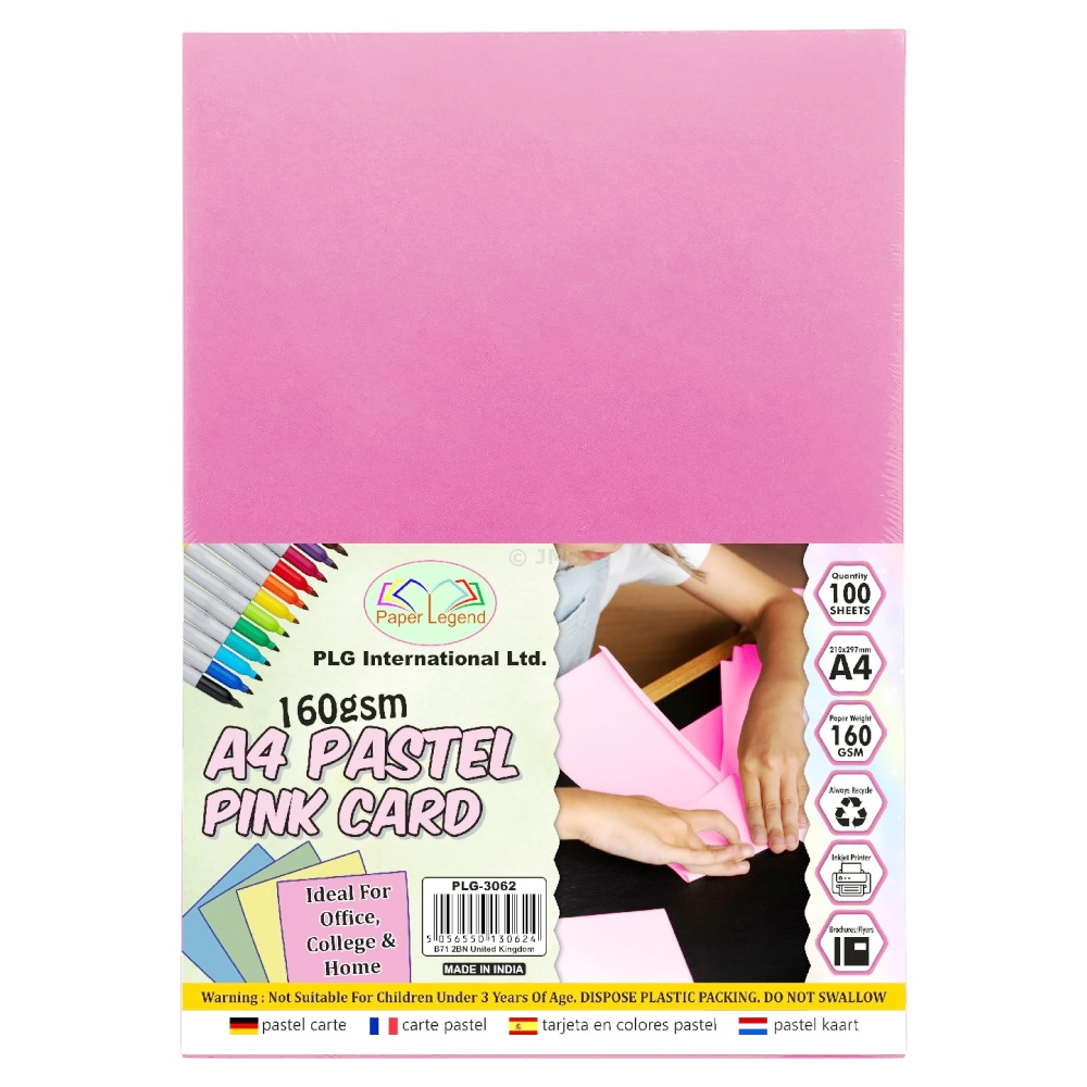 A4 Pastel Cards 100 Sheets Pink 160 gsm Art Craft Drawing Printing Brochure Flyers Cardstock Scrapbook