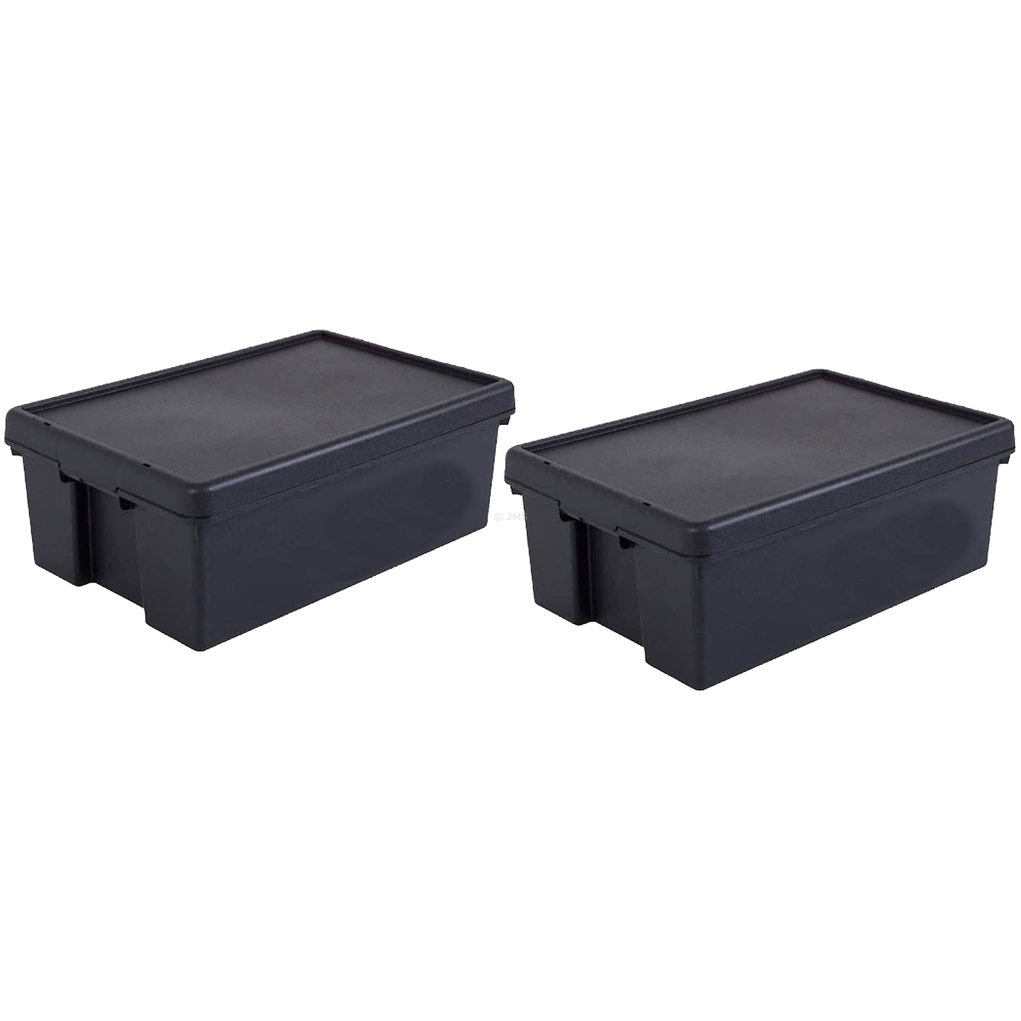[Set of 2] 36L Heavy Duty Black Storage Box with Lid Recycled Plastic Stackable Nestable Containers Home Office Garage Toolbox