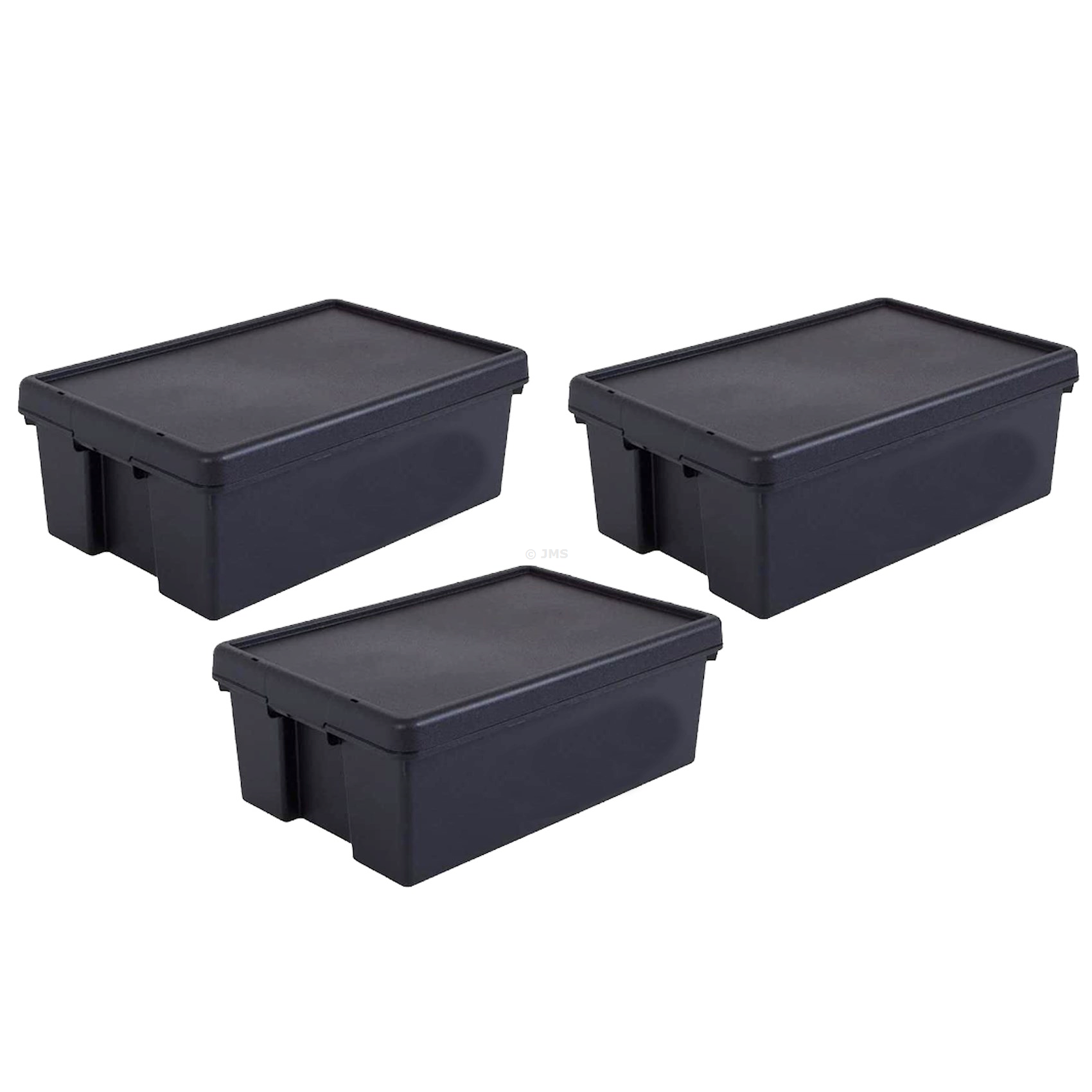 36L Heavy Duty Black Storage Box with Lid, Pack of 3, Recycled Plastic Stackable Nestable Containers Home Office Garage