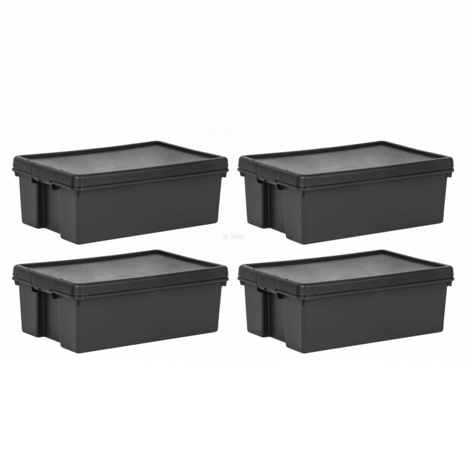 [Set of 4] Heavy Duty 36L Black Storage Box with Lid Recycled Plastic Stackable Nestable Containers Home Office Garage