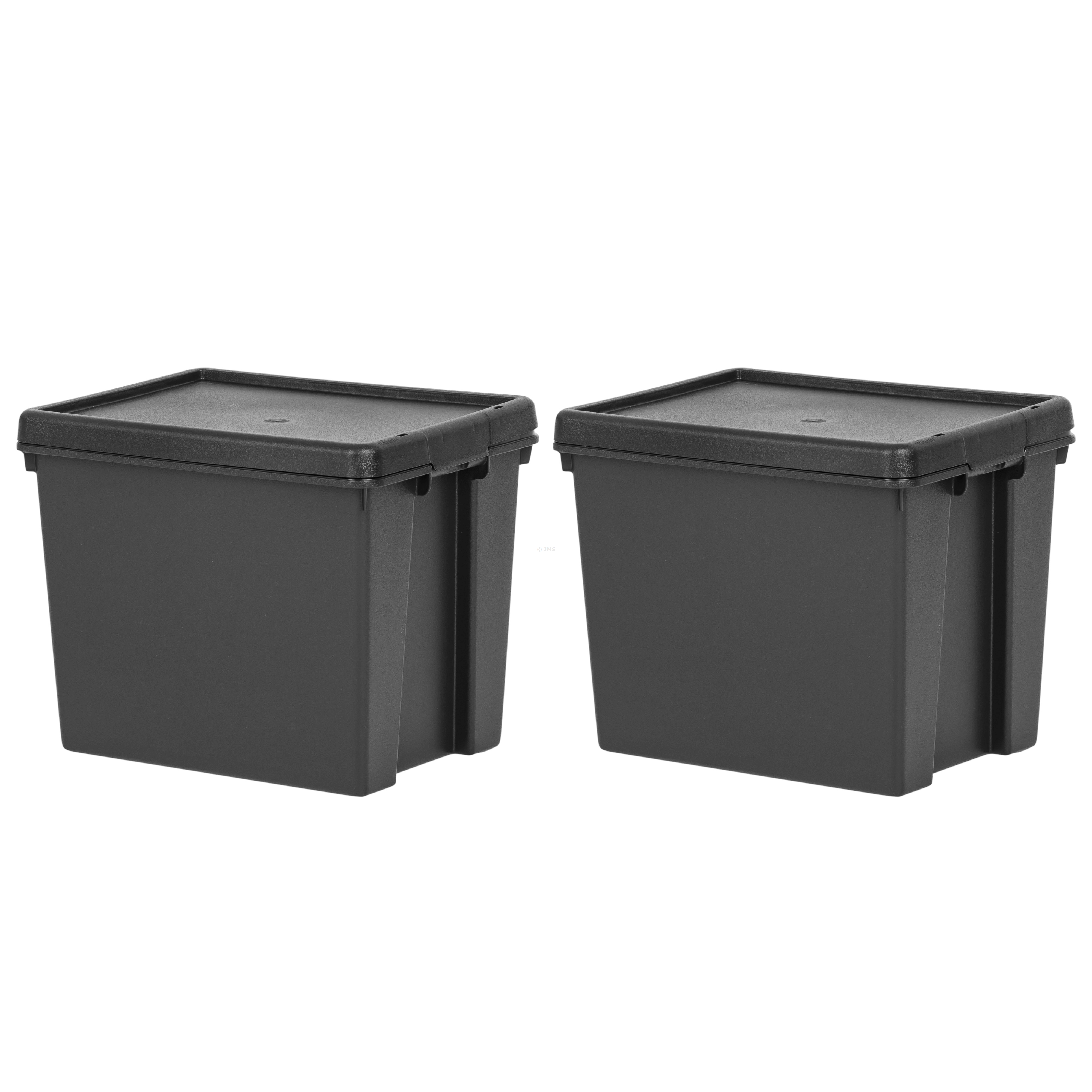 [Set of 2] Recycled Plastic 24L Black Storage Box with Lid Heavy Duty Stackable Nestable Containers Home Office Garage Toolbox