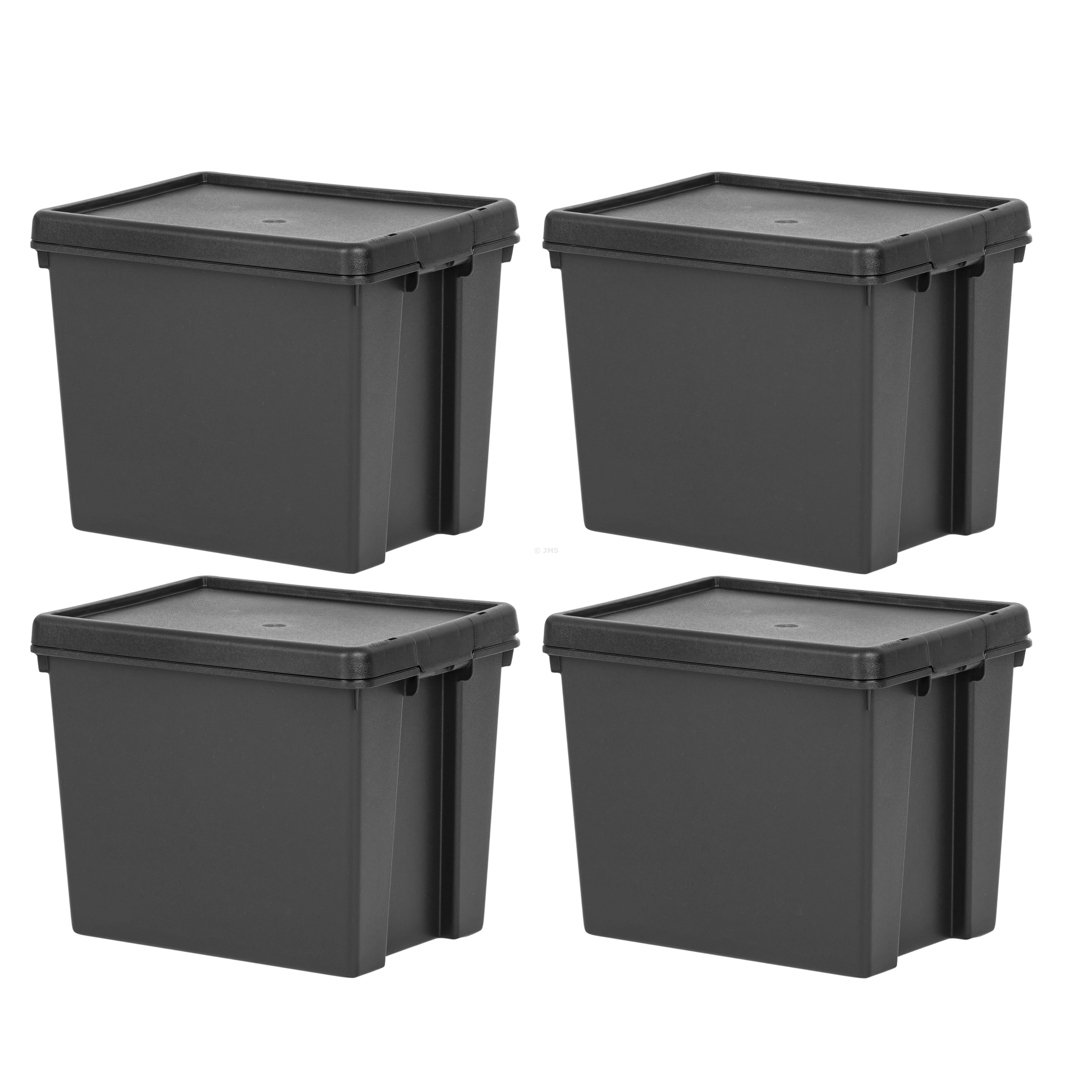 [Set of 4] Heavy Duty 24L Black Storage Box with Lid Recycled Plastic Stackable Nestable Containers Home Office Garage Toolbox