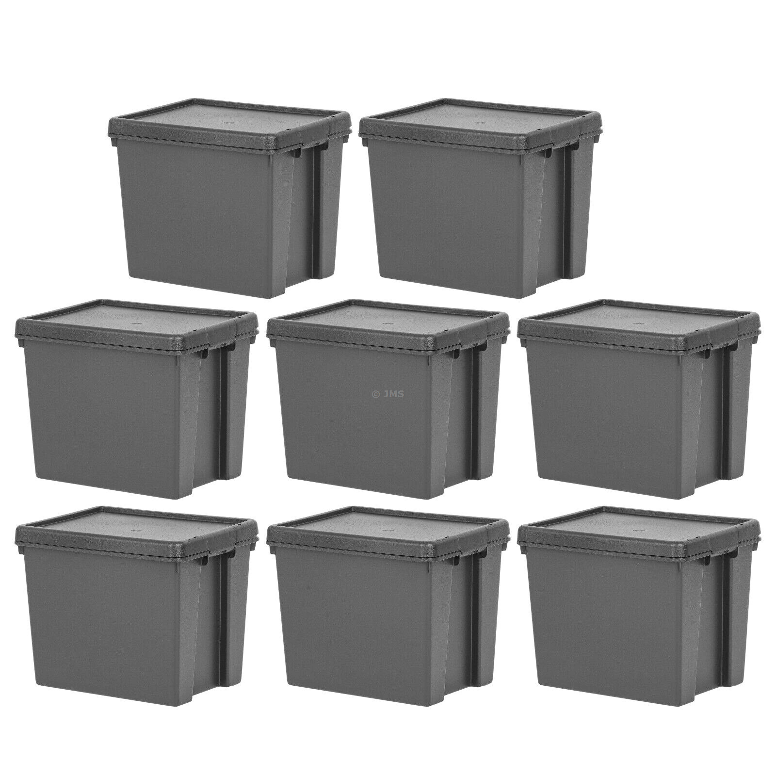 [Set of 8] Heavy Duty 24L Black Stackable Storage Box with Lid Nestable Containers Recycled Plastic Home Office Garage
