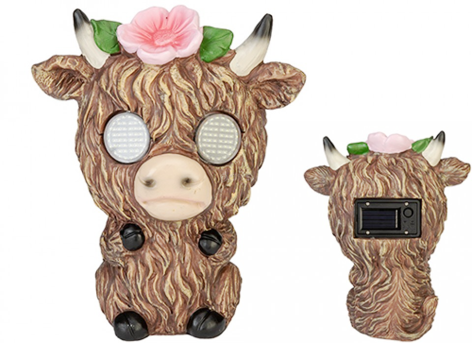 Sanctuary Highland Cow Solar Light with Moving Eyes 19.5cm x 14.5cm x 24cm Garden Decorative Solar Figurine
