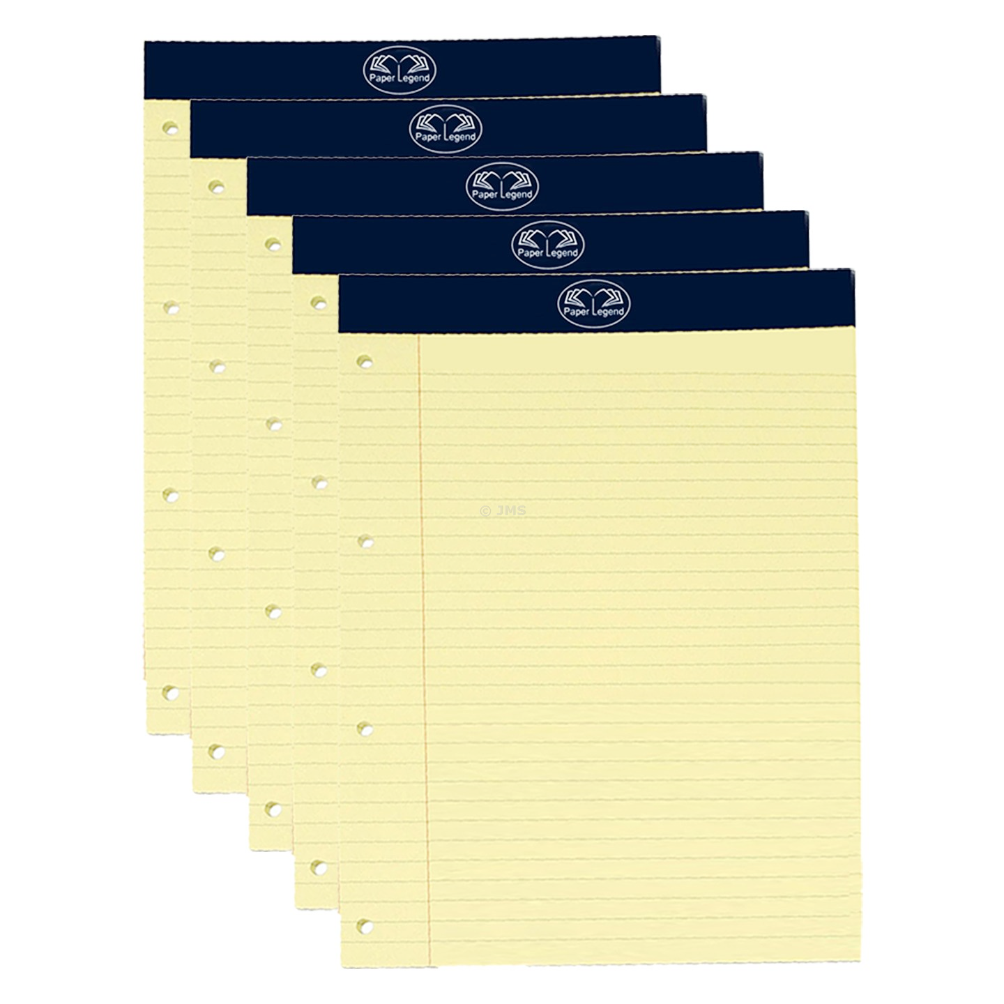 [Set of 5] A4 Yellow Executive Legal Pad 50 Sheets Feint Ruled 80 gsm Paper Pre-Punched Holes Top Bound Notepad