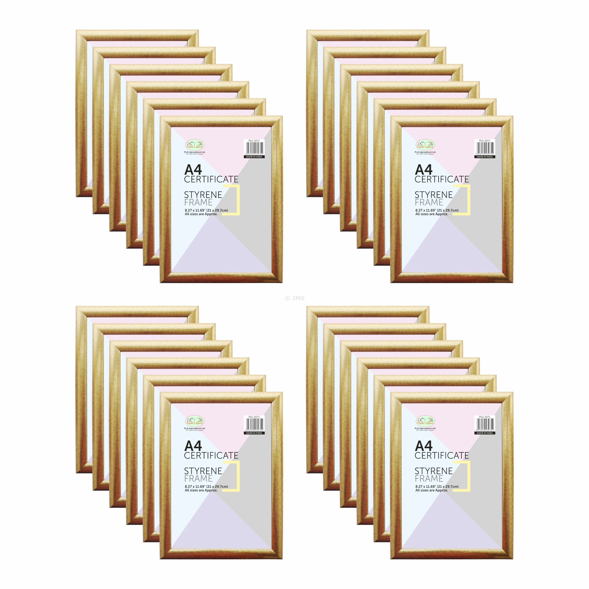 [Box of 24] A4 Gold Picture Frame Styrene Certificate Distressed Photo Frame Wall Mount Table Top Display