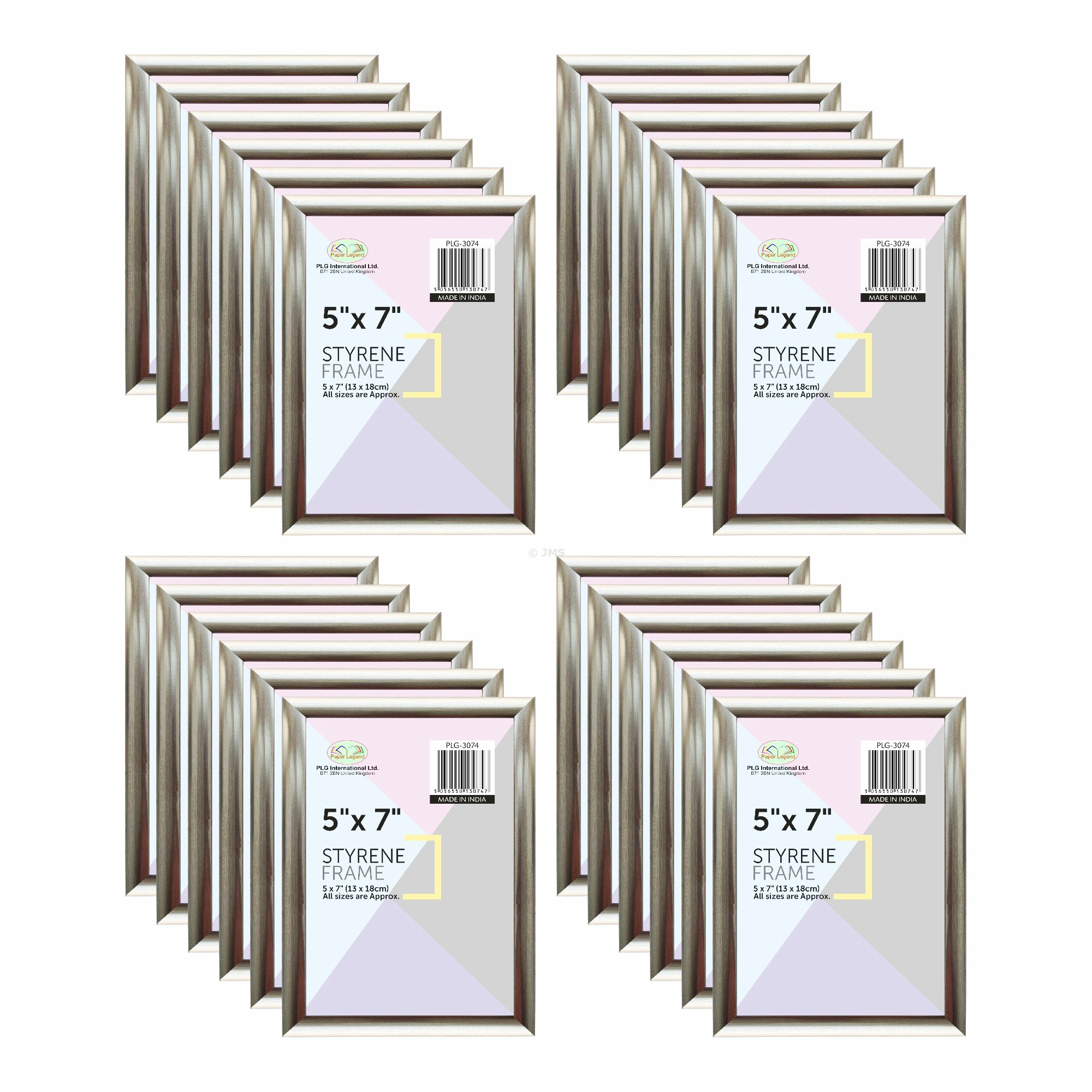 [Box of 24] 5 x7  Silver Photo Picture Frame Styrene Portrait Landscape Poster Wall Mountable Table Top Easel Back Home Office