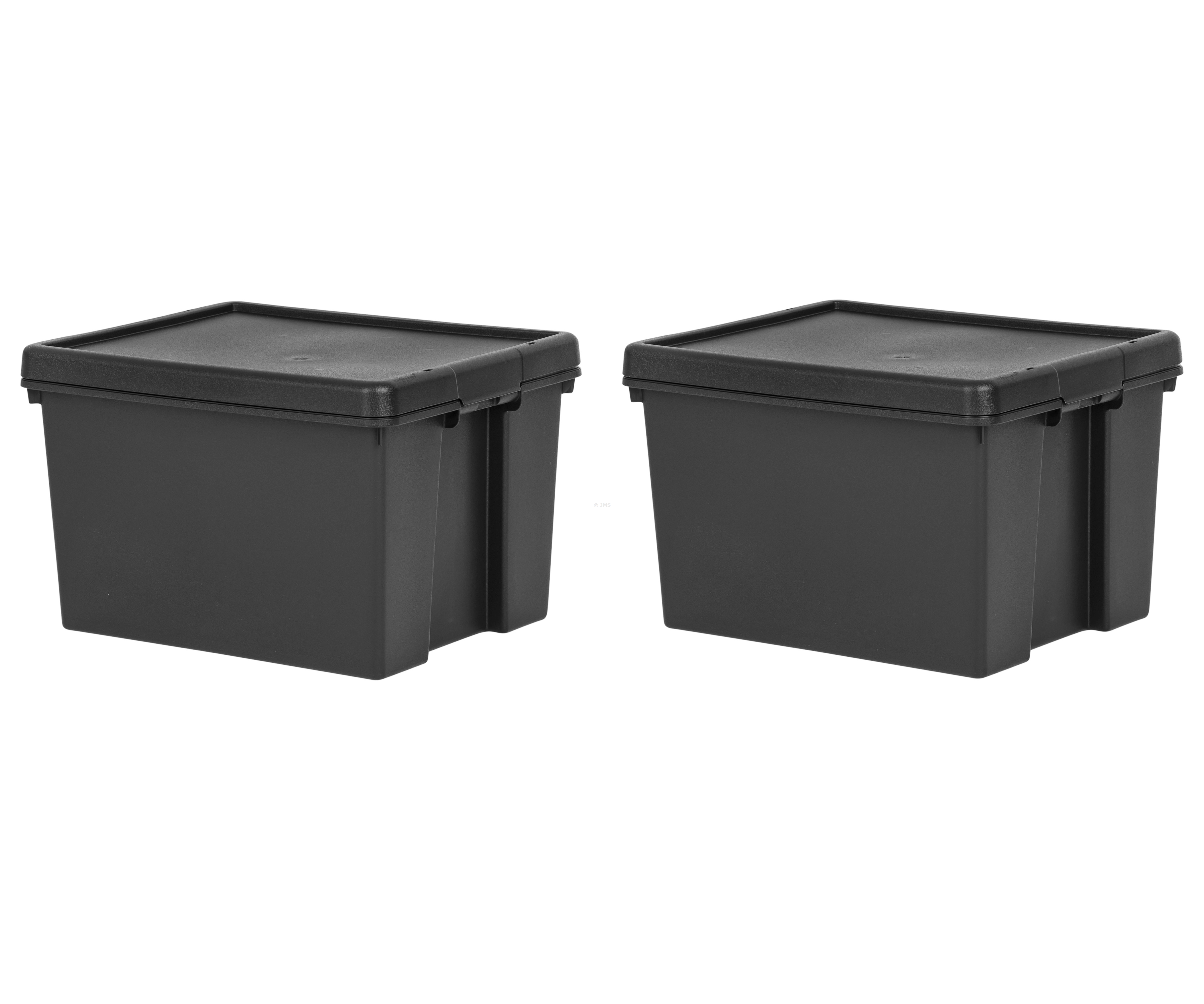 [Set of 2] Heavy Duty 45L Black Storage Box with Lid Recycled Plastic Stackable Nestable Boxes Home Office Garage Toolbox