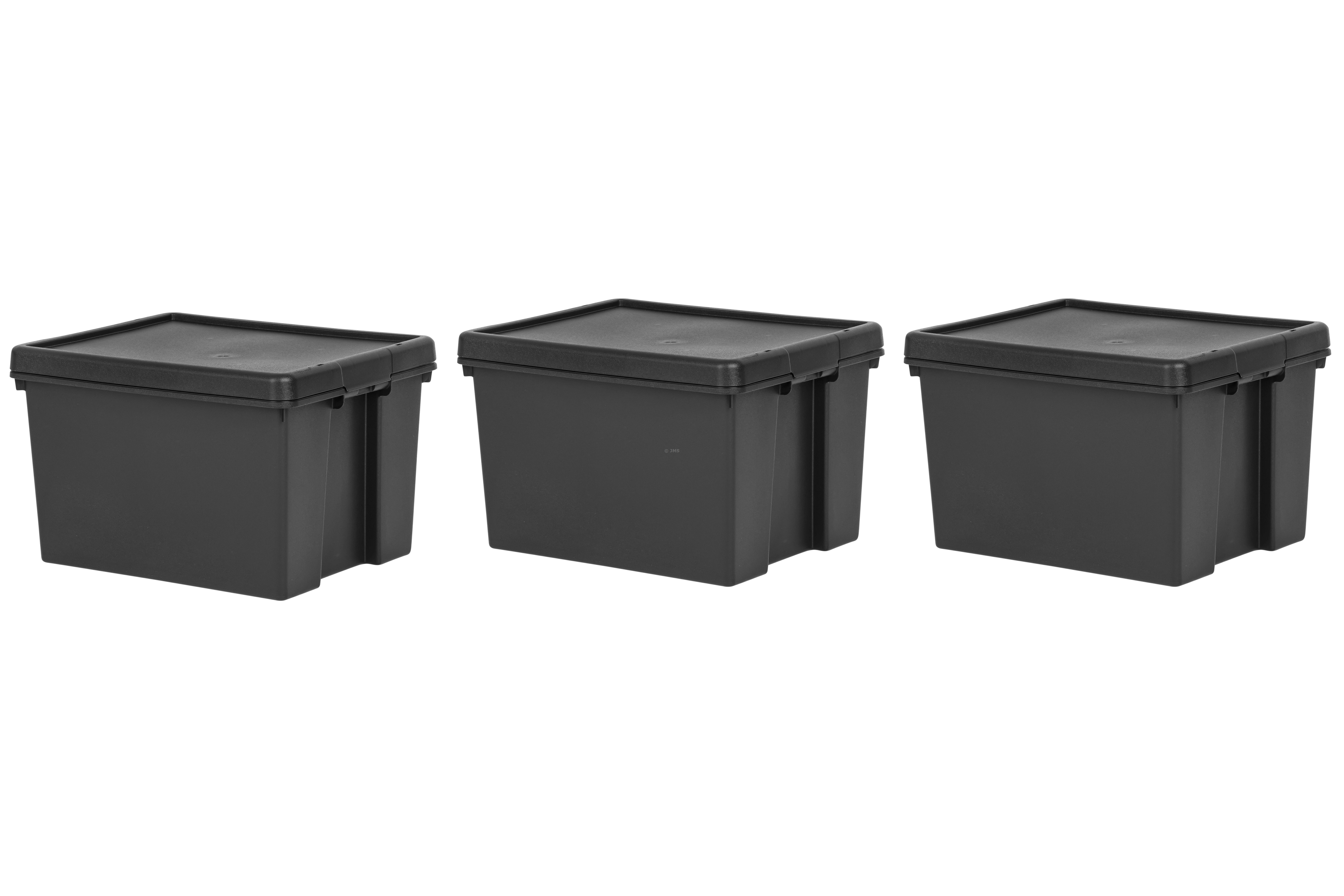 45L Black Stackable Storage Box with Lid, Pack of 3, Heavy Duty Recycled Plastic Nestable Containers Home Office Garage Toolbox