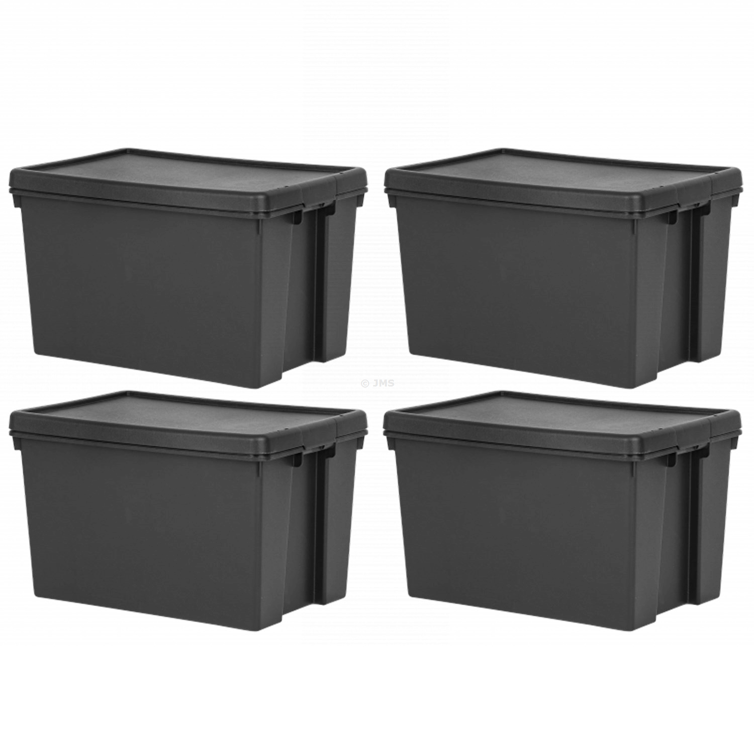 [Set of 4] Heavy Duty 62L Black Storage Box with Lid Recycled Plastic Large Stackable Nestable Containers Home Office Garage Toolbox