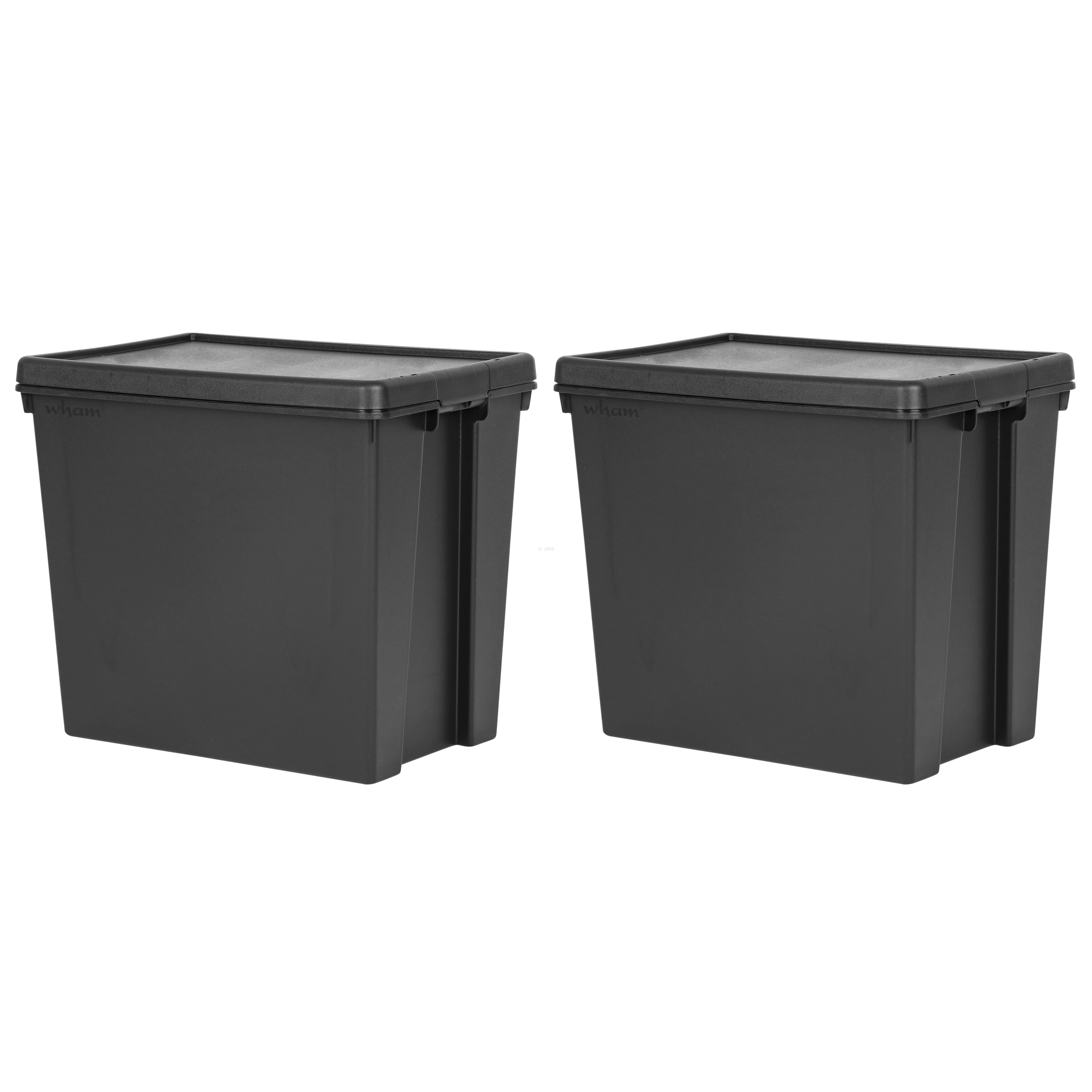 [Set of 2] Heavy Duty 92L Black Storage Box with Lid Recycled Plastic Stackable Nestable Home Office Garage Toolbox