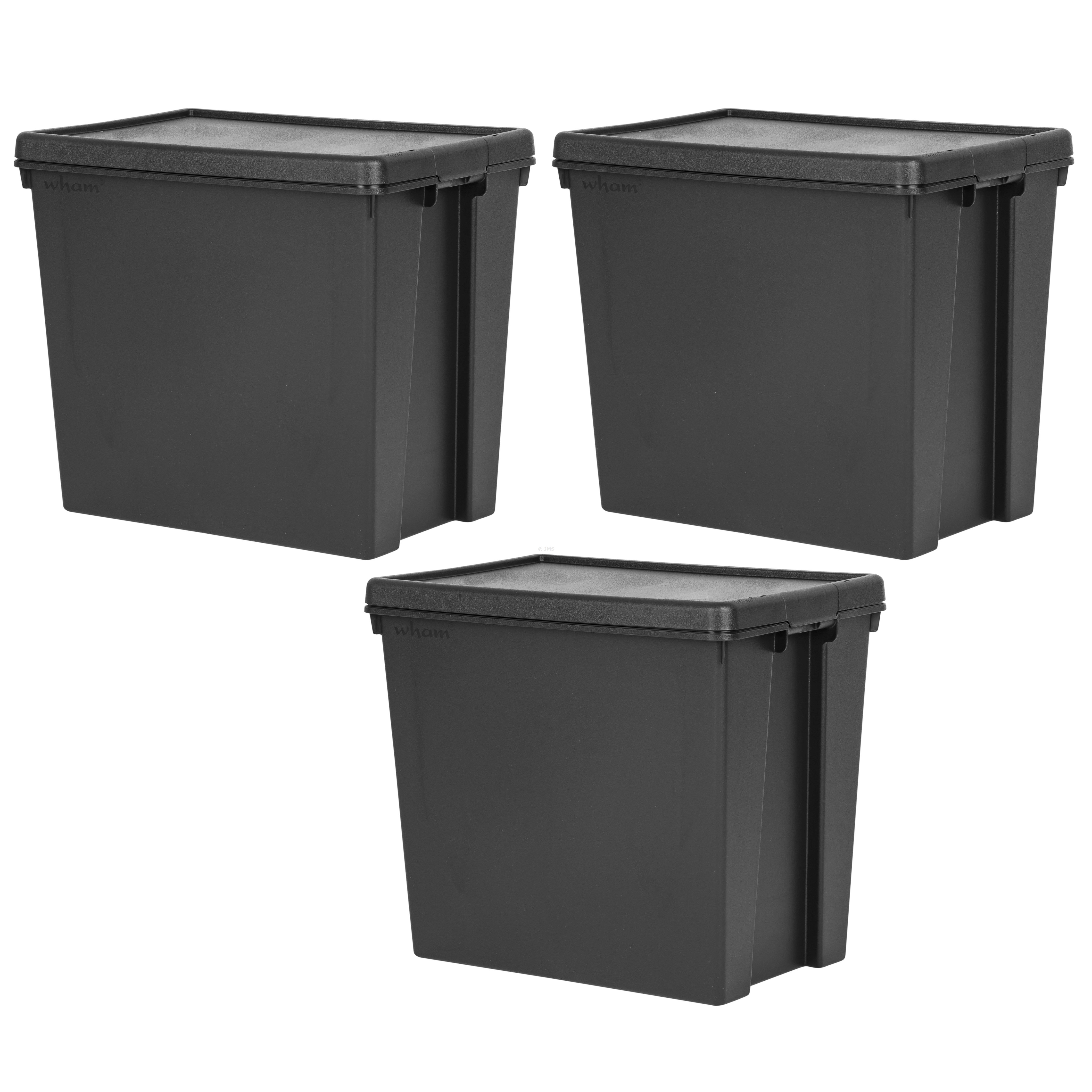 [Set of 3] 92L Black Stackable Storage Box with Lid Heavy Duty Recycled Plastic Nestable Container Boxes Home Office Garage Toolbox
