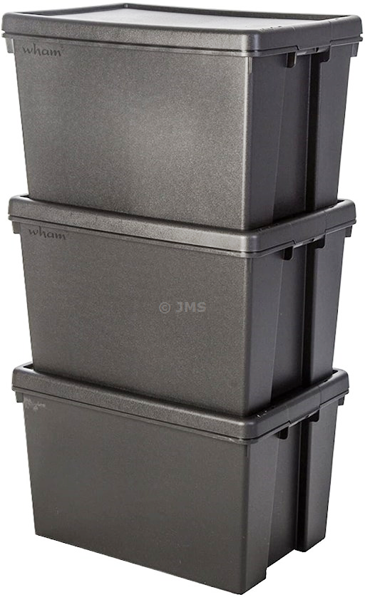 [Set of 20] Heavy Duty 62L Black Storage Box with Lid Recycled Plastic Large Stackable Nestable Containers Home Office Garage Toolbox