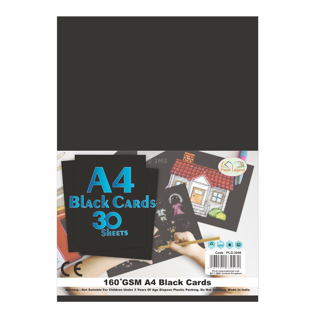 A4 Black Cards 30 Sheets 160 gsm Crafting Scrapbooking Printing Activities Arts & Crafts