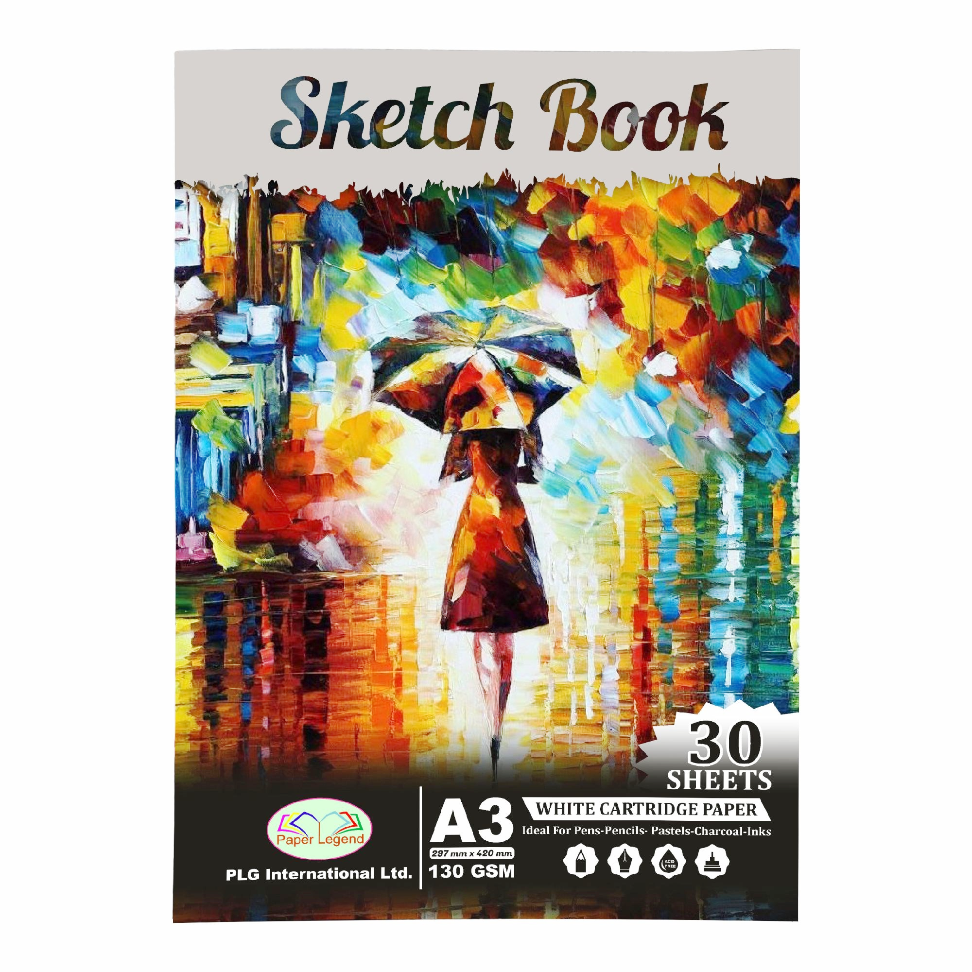 A3 Sketch Book 30 Sheets White Cartridge Paper 130gsm Artist Sketching Pad Drawing Doodling