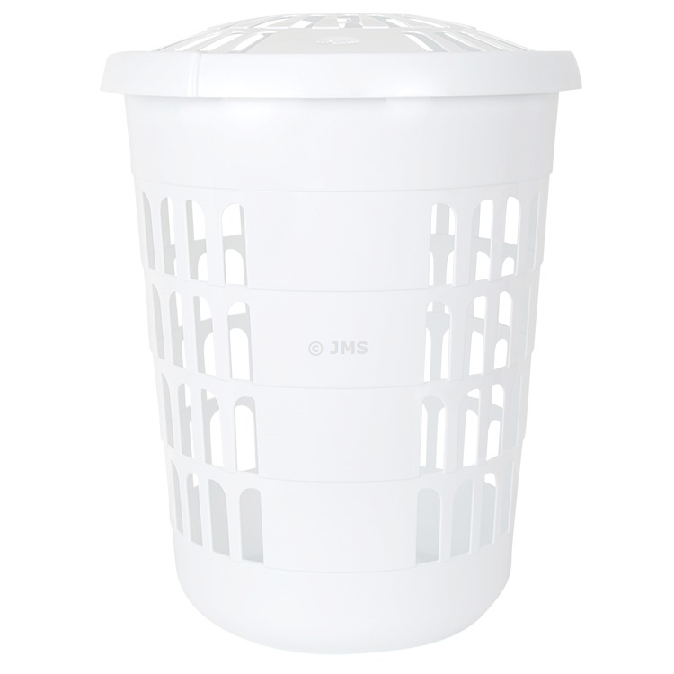 Deluxe Round Laundry Hamper Ice White 60L Capacity Home Clothes Storage Basket 