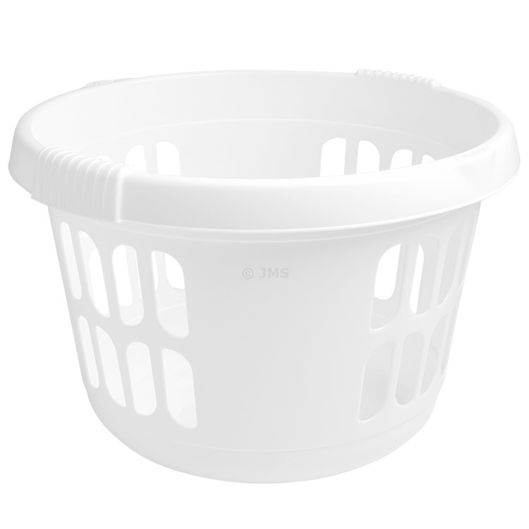 Round Laundry Basket Ice White 50L Capacity Home Clothes Storage Linen