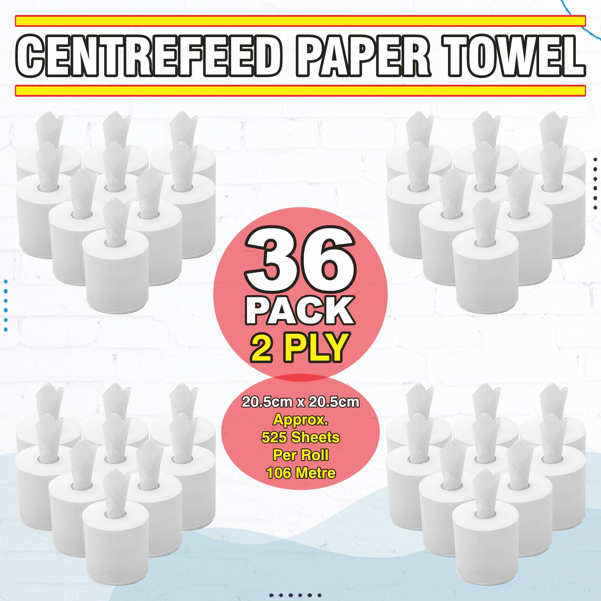 Jumbo White Kitchen Rolls (2 Ply, 34gsm Paper, 8  x 8 , 525 Pulls) : 36 Units