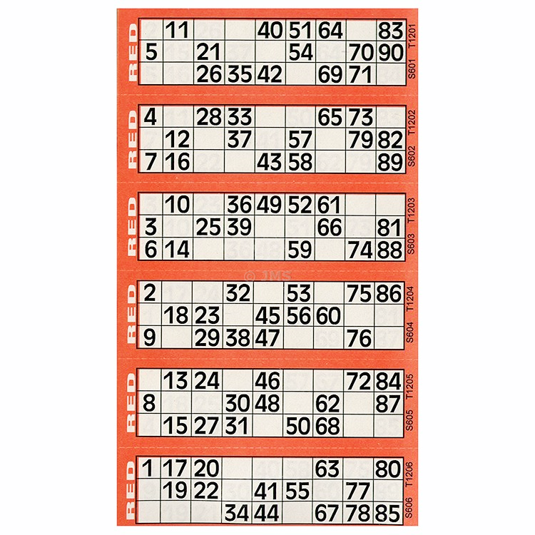 Bingo Ticket Padded Book 21 cm x 12 cm 600 Tickets Game Night 6 to View - RED