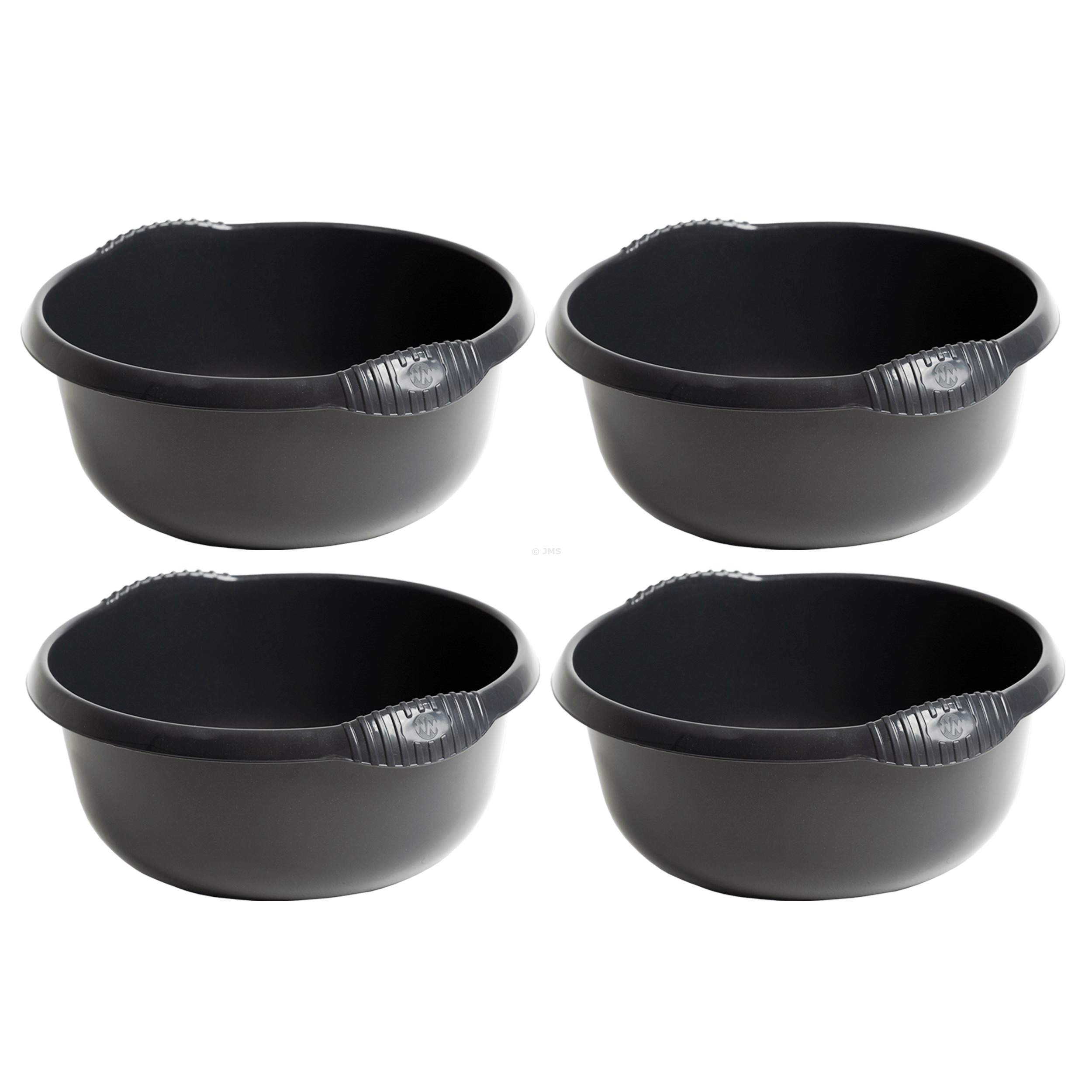 [Set of 4] 28cm Washing Up Round Bowl Dark Grey 5L Capacity Integral Handles Home Kitchen Sink Basin