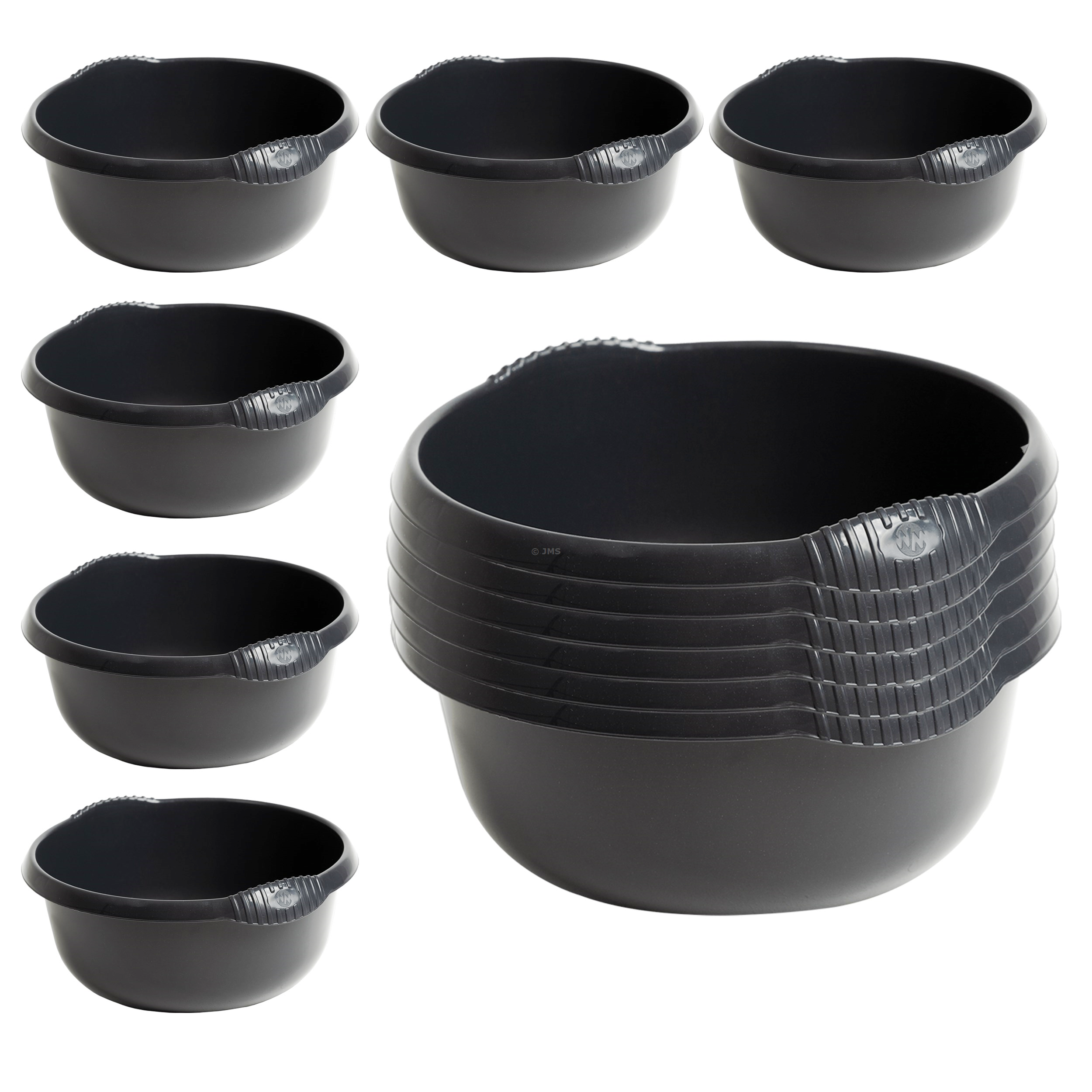 [Set of 12] Dark Grey 28cm Washing Up Round Bowl 5L Capacity Integral Handles Home Kitchen Sink Basin