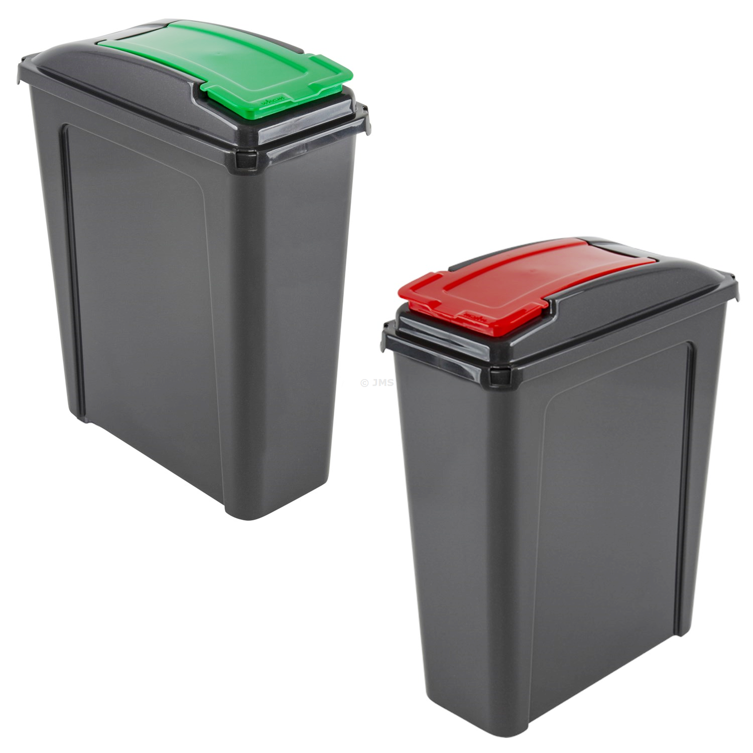 Plastic Recycle It 25L Slimline Bin & Lid RED + GREEN Waste Recycling Dustbin Multi-purpose Storage Container Home Kitchen Garden