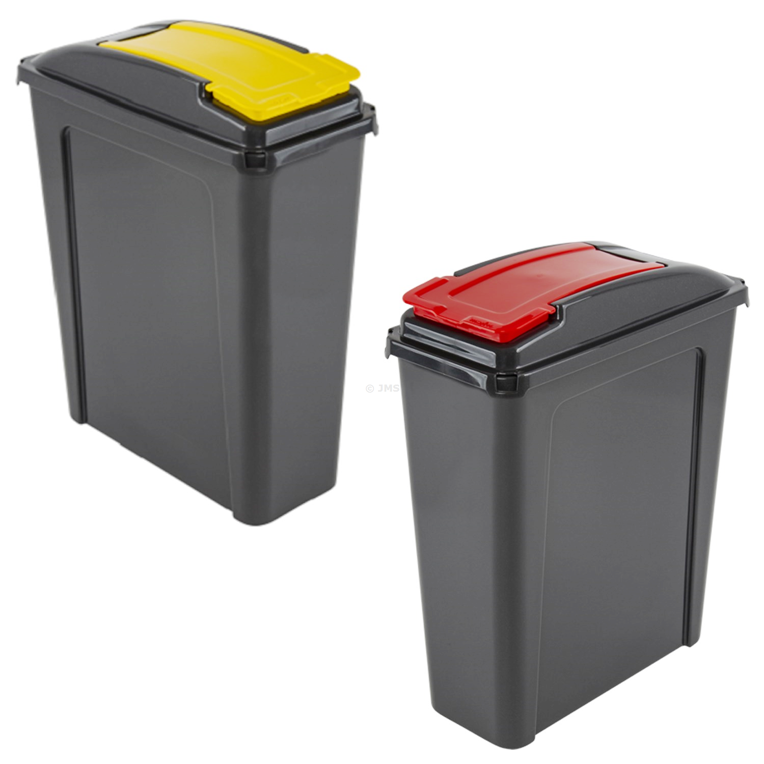 Plastic Recycle It 25L Slimline Bin & Lid RED + YELLOW Waste Recycling Dustbin Multi-purpose Storage Container Home Kitchen Garden