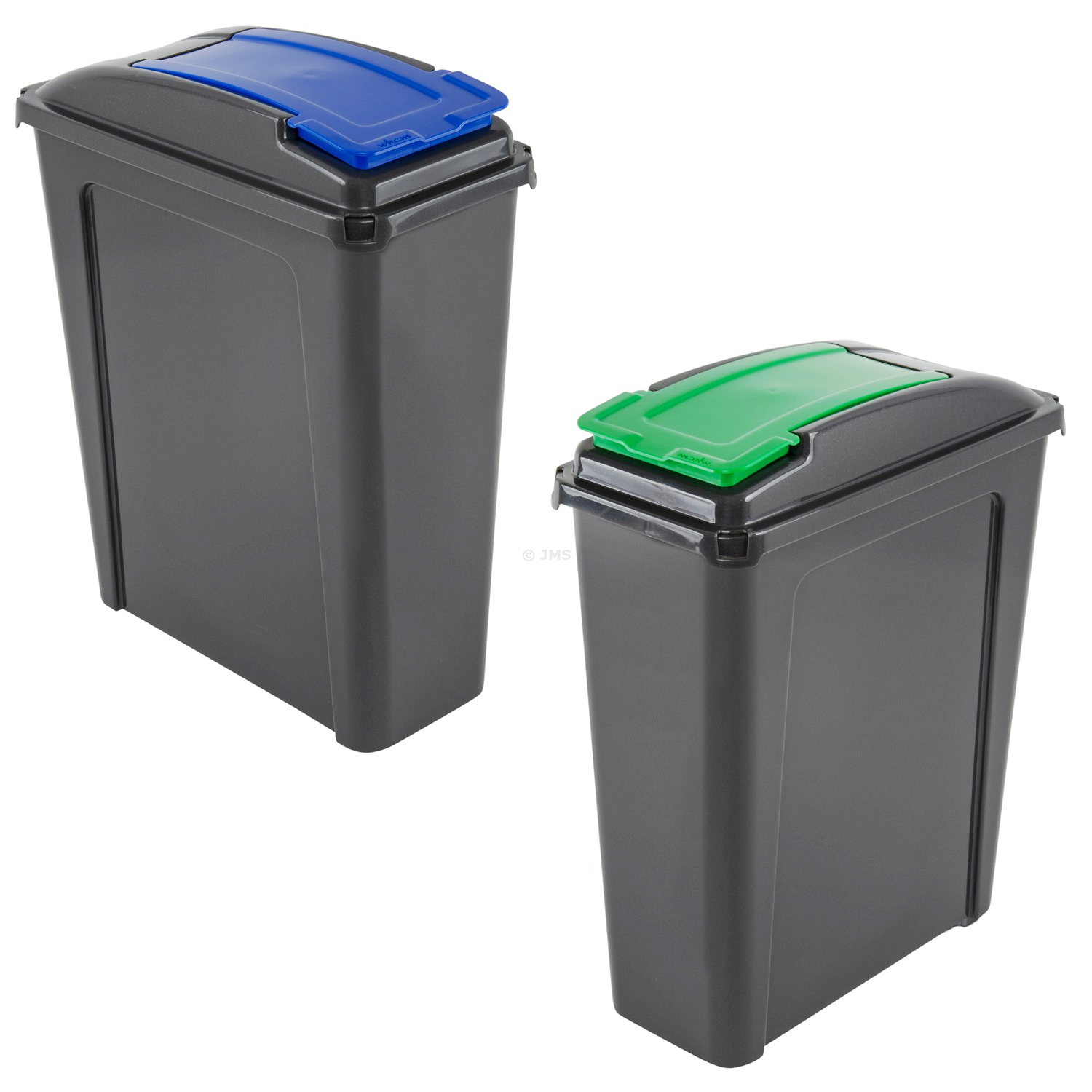 Plastic Recycle It 25L Slimline Bin & Lid BLUE + GREEN Waste Recycling Dustbin Multi-purpose Storage Container Home Kitchen Garden