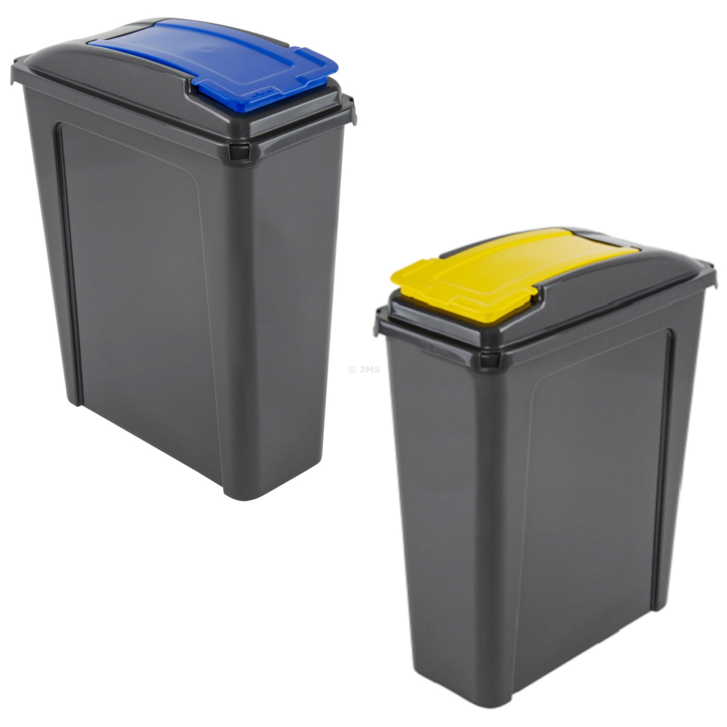 Plastic Recycle It 25L Slimline Bin & Lid BLUE + YELLOW Waste Recycling Dustbin Multi-purpose Storage Container Home Kitchen Garden