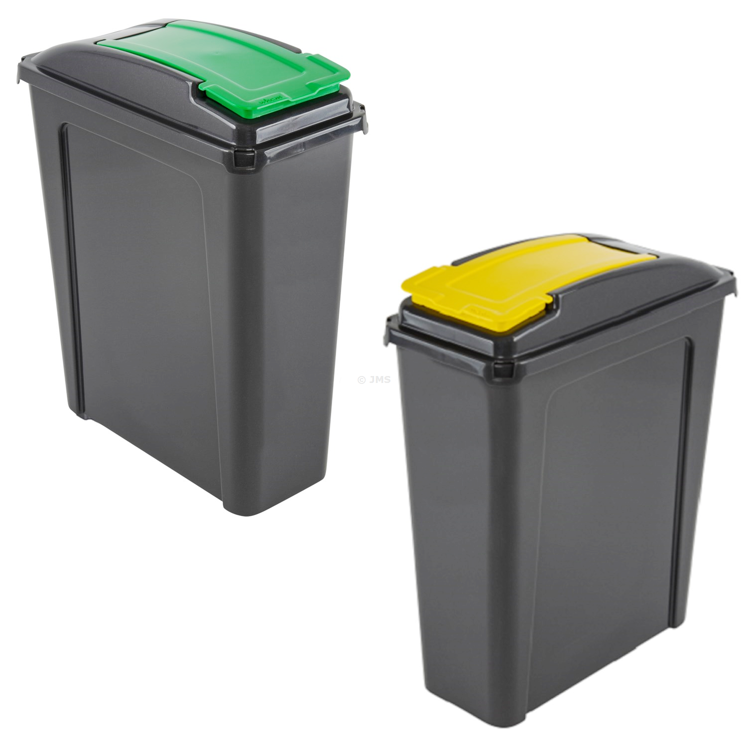 Plastic Recycle It 25L Slimline Bin & Lid GREEN + YELLOW Waste Recycling Dustbin Multi-purpose Storage Container Home Kitchen Garden