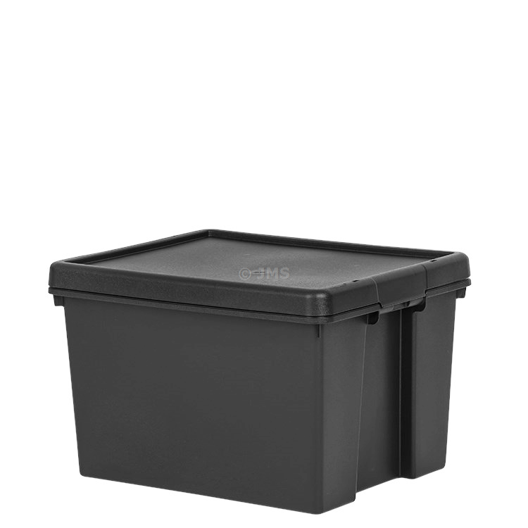 45L BLACK Heavy Duty Stackable Storage Box With Lids 100% Recycled Plastic Home Office Garage Tool Storage