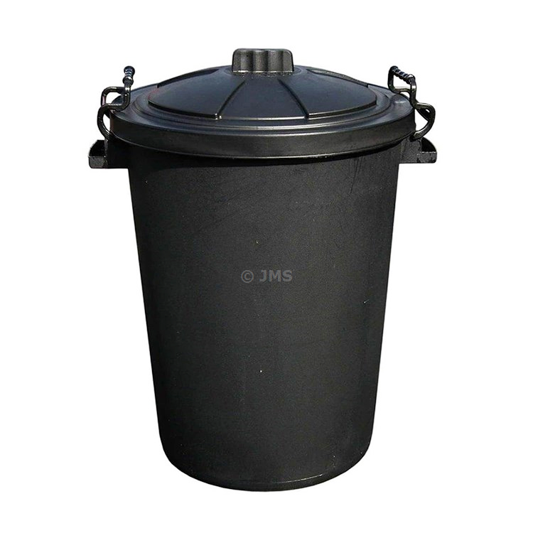 50L BLACK Dustbin Clip Lock Lid Trash Waste Bin Home Garden Animal Feed Storage Rubbish Refuse Bin